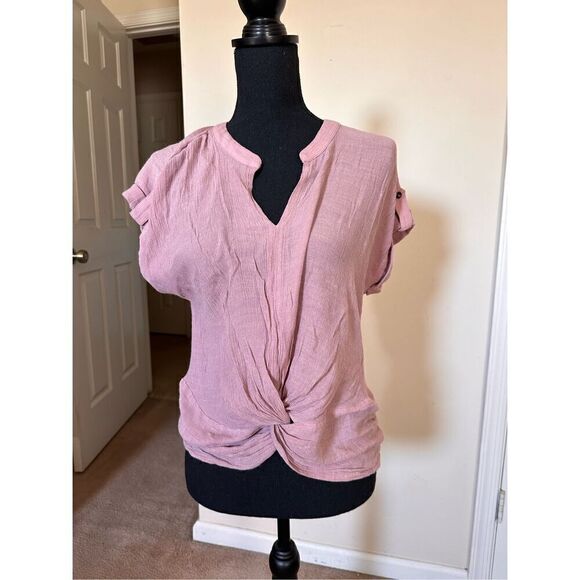 Lily White Short Sleeve Blouse Mauve Twist Front Size Medium - Picture 1 of 6